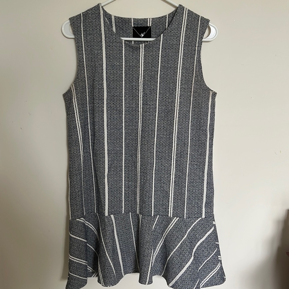 Grey Stripe Cotton Knit Shift Dress Size Small
